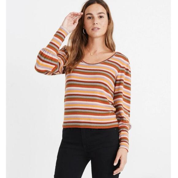 Madewell Striped Puff-Sleeve Scoopneck Top Twee Y2K Multicolor 70s - Picture 1 of 11